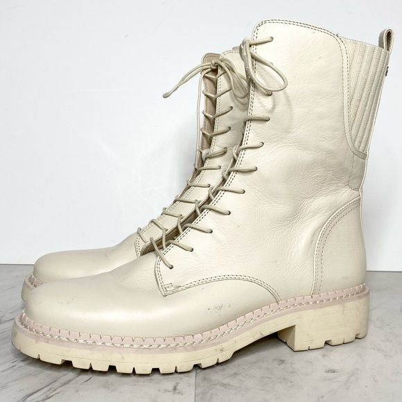 New! Sam Edelman Lex Lace Up Ivory Leather Boot 11M - Picture 1 of 13